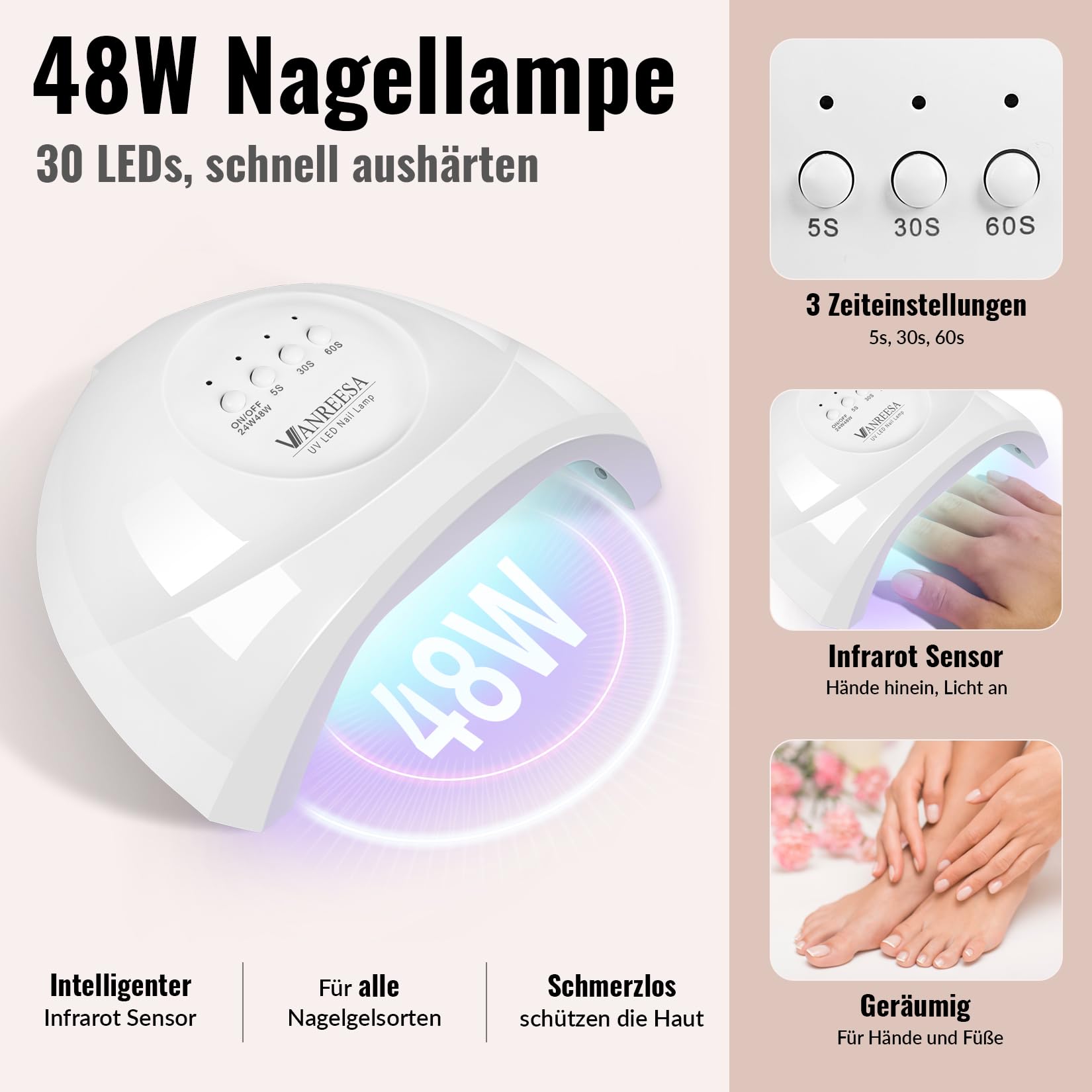 U V Nagellack Set, VANREESA 16 Farben Gel Nägel Set mit 48W U V/ LED Nagellampe Rosa Weiß Blau U V Nagellack Gelnägel Starterset mit Unterlack und Überlack Glänzenden Matten Maniküre Starter Set