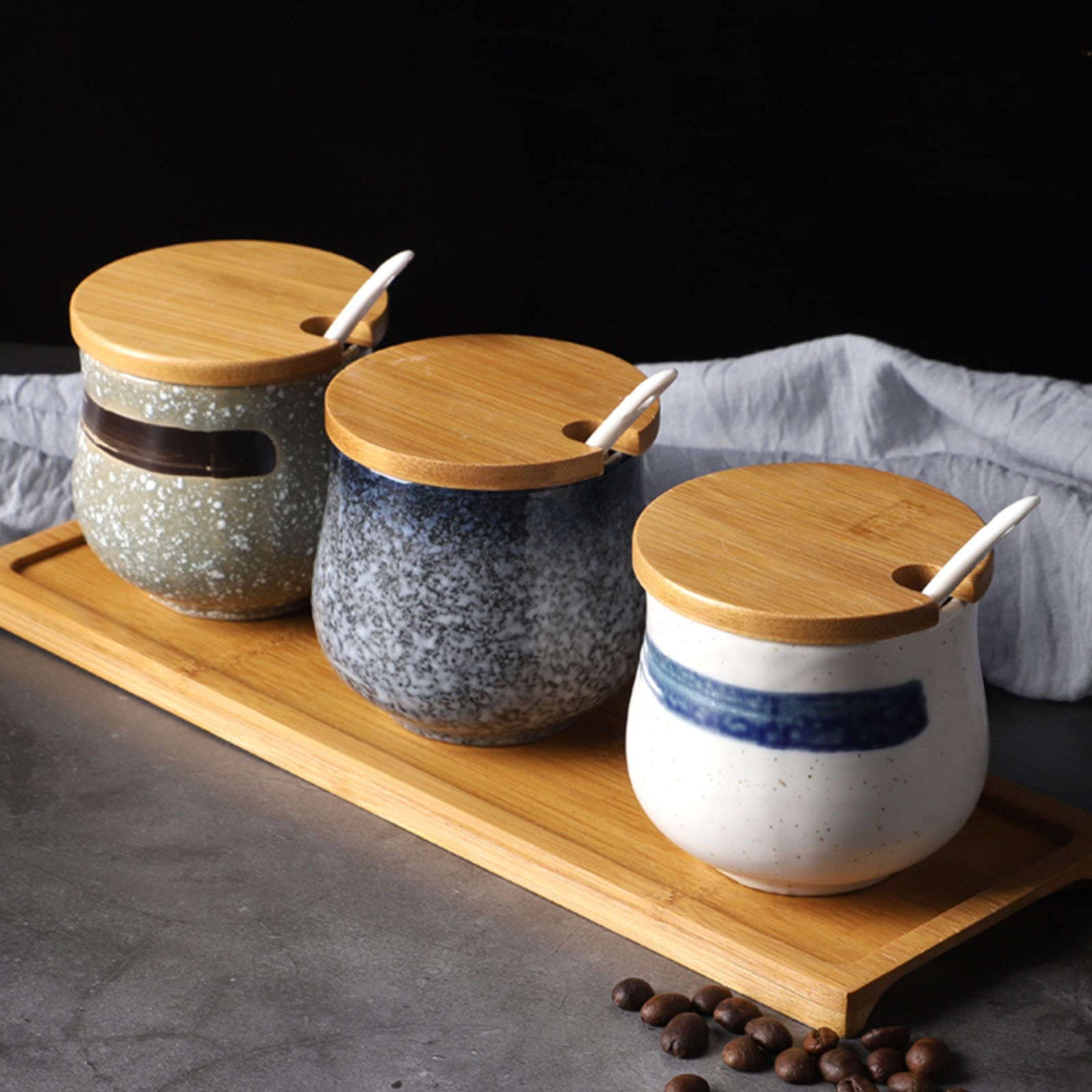 Sucrier, Pot à assaisonnement, sucrier Japonais avec Couvercle, Pot de Rangement rétro en céramique, Petit Pot à Sucre de 200 ML, Pot à épices, pour café, Restaurant, maison-g-200 ML 7 oz