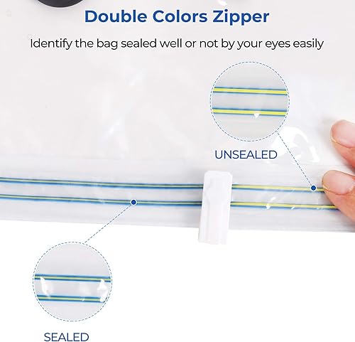 Miniatura 3 de Bolsas de almacenamiento al vacío, aire comprimido sentado, no necesita bomba, cremallera de doble color, para ropa, almohadas, toallas, mantas,