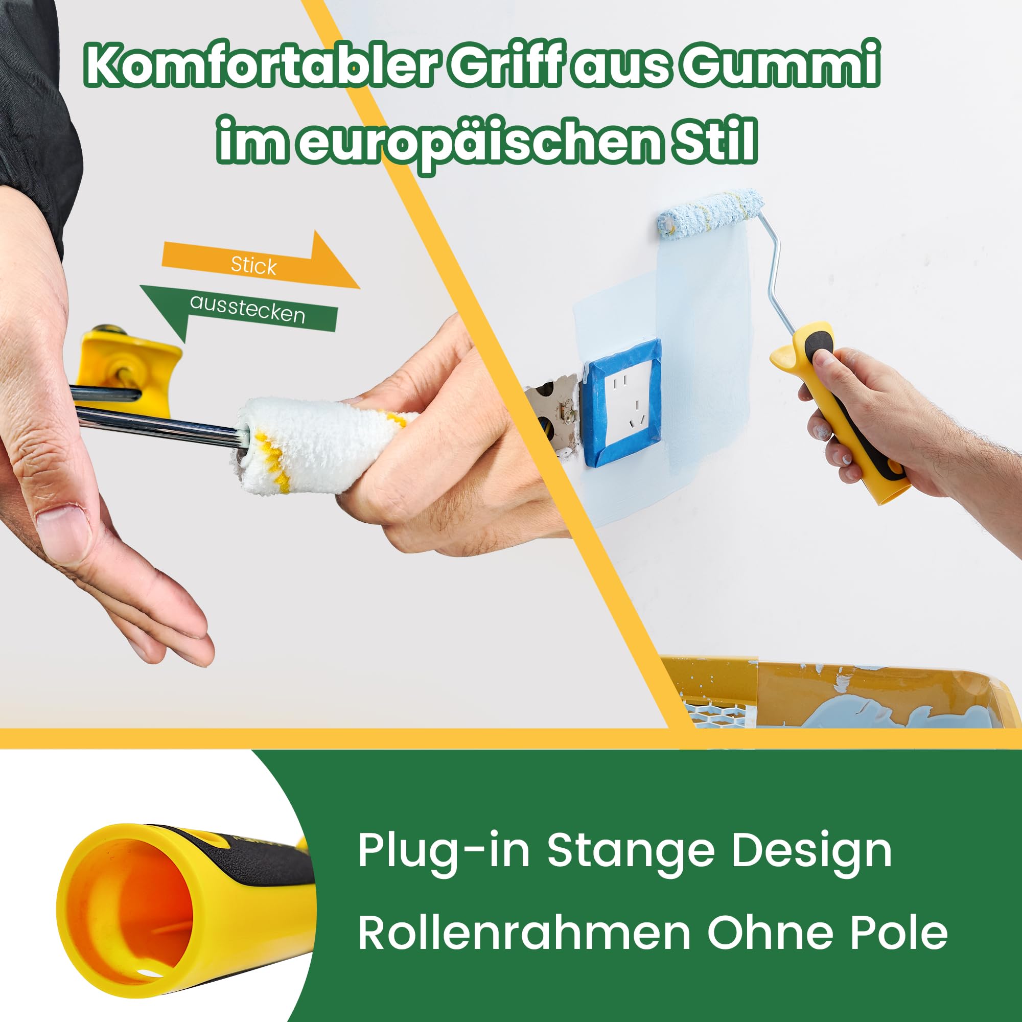 Voomey - Kit de peinture de 17 pièces, rouleaux de peinture de 22,86 cm, rouleaux de peinture de 10,16 cm et Seau de peinture de 22,9 cm avec pinceau, grille d'égouttage en plastique.