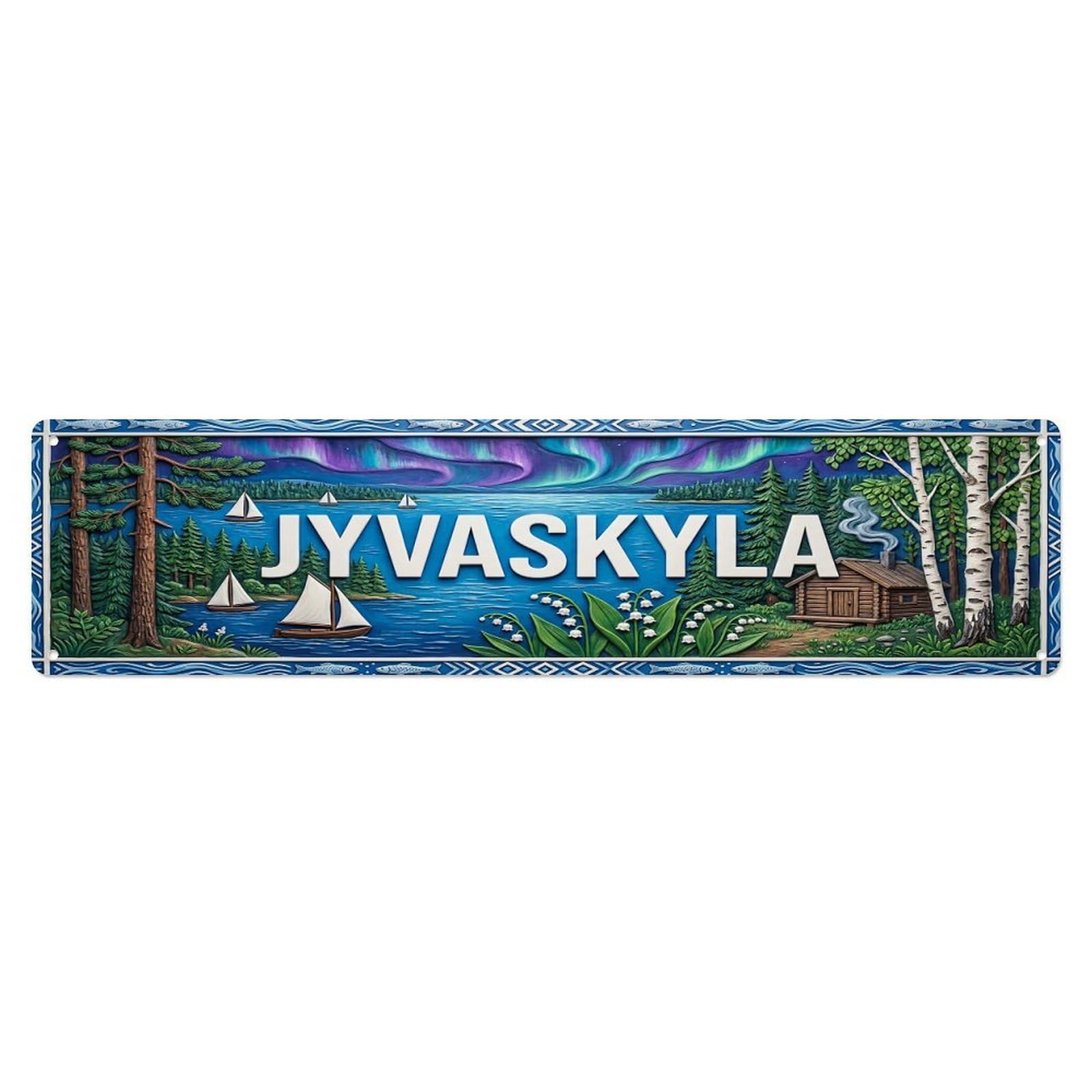Gead 4X16inch Style Vintage Jyvaskyla Finland Flag Pattern Metal Tin Sign