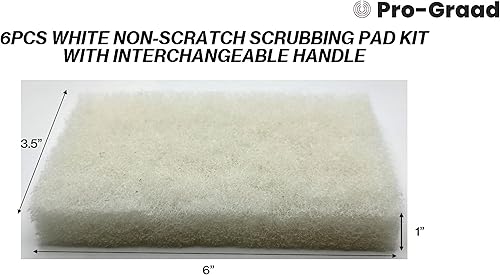 Miniatura 2 de Limpiador de baño con mango de 6 piezas, cepillo de esponja de limpieza resistente, almohadillas de limpieza para baño, blanco, antiarañazos, quitar