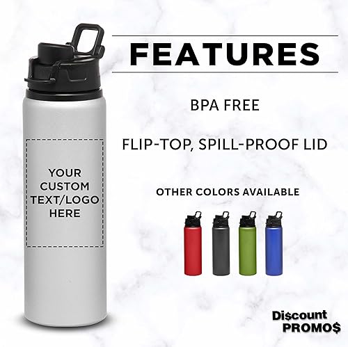 Miniatura 2 de DISCOUNT PROMOS Botellas de agua de aluminio personalizadas con tapas a presión, juego de 100 unidades, paquete a granel personalizado,