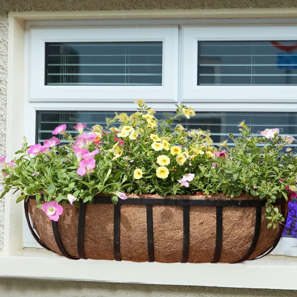 EROCK 2 Pack Trough Coco Liner Fiber Replacement for Planters, 36 inch Half Moon Coconut Coir Planter for Window Box/Hanging Trough Planter, Garden Flower Vegetables Pot, Fence Flower Baskets