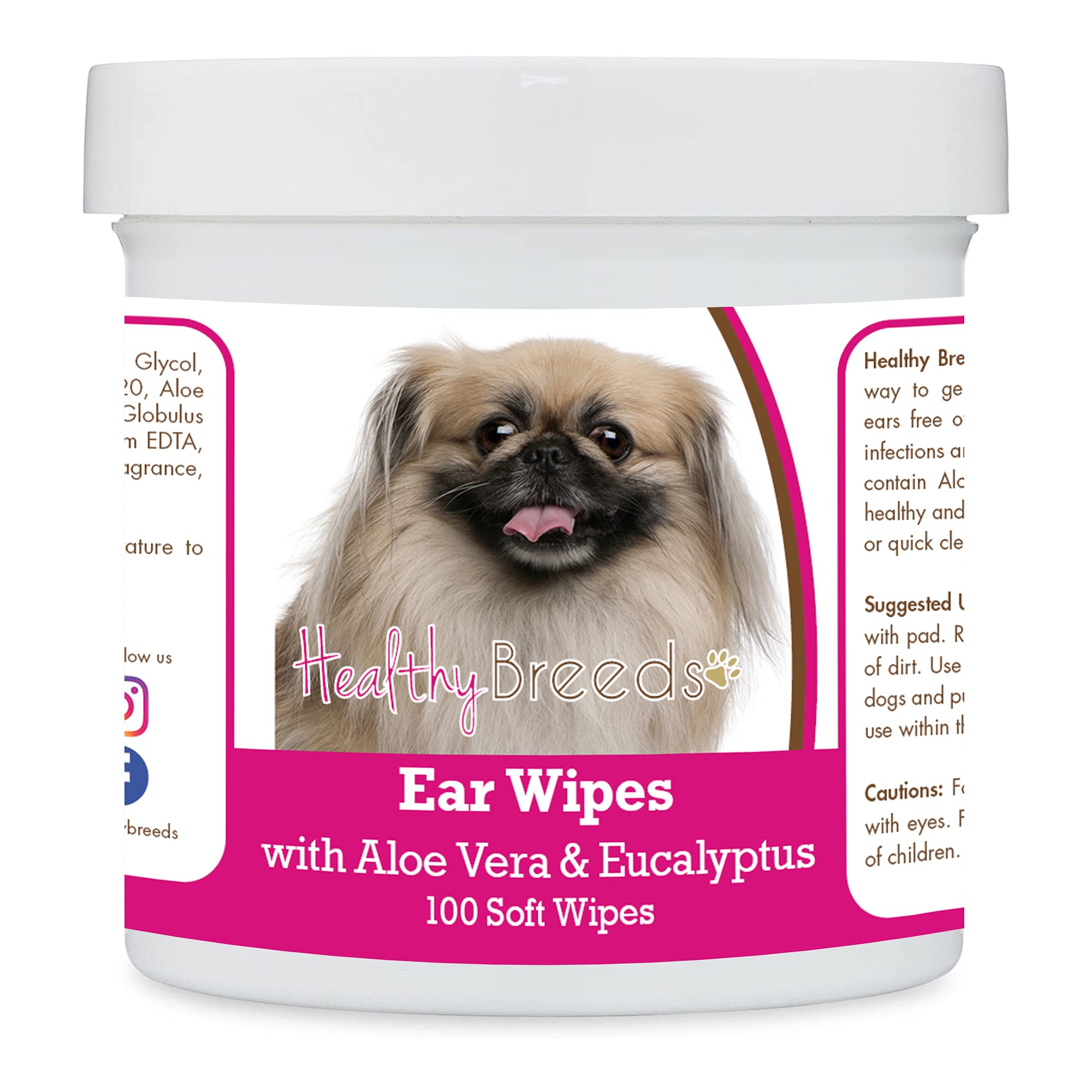 Healthy Breeds Pekingese Ear Cleaning Wipes with Aloe &amp; Eucalyptus for Dogs 100 Count
