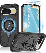 Gritup for Google Pixel 10 Case/Pixel 10 Pro Case：Compatible with MagSafe | with HD Screen Protector×2 | Metal Rotated Kickstand | Military Grade Drop Proof Protective | Black