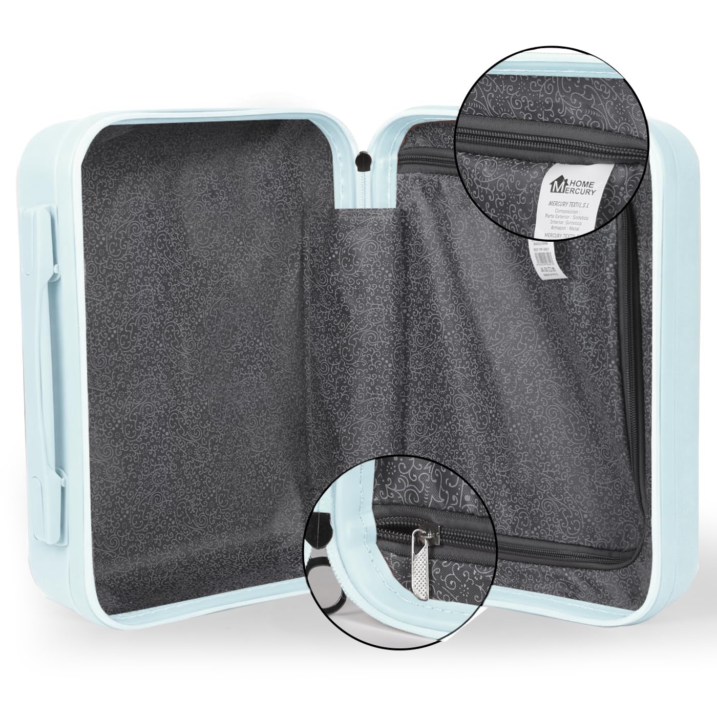 MERCURY TEXTIL- Juego de 4 Maletas de Viaje Neceser, Cabina, Mediana y Grande de Polipropileno con Ruedas Giratorias 360º y Cierre de Seguridad.(Azul Claro) — view 6