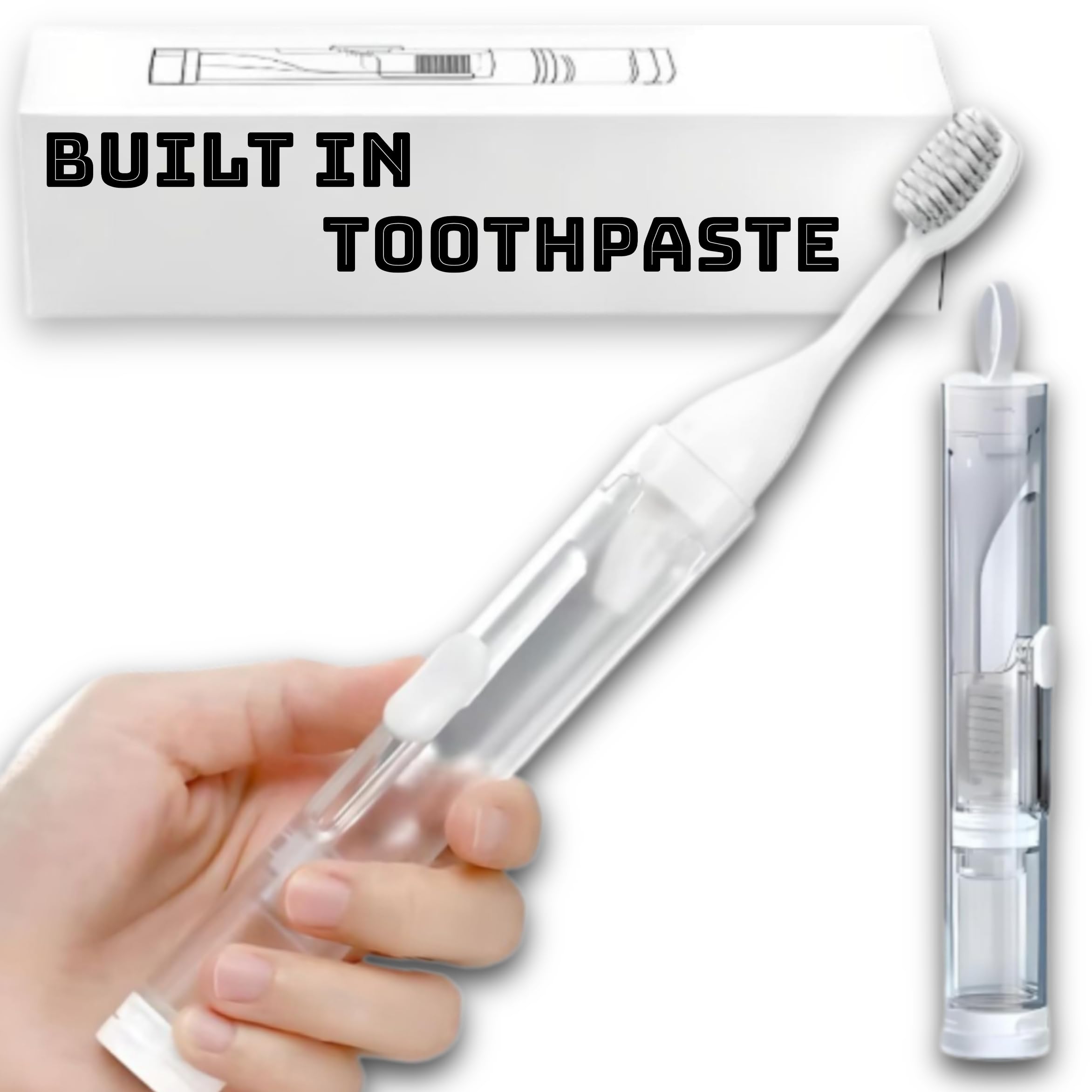 BrushBuddy Premium 3-in-1 Travel Toothbrush with Built-in Toothpaste Dispenser - Soft Bristles, Ergonomic Design, Compact, White