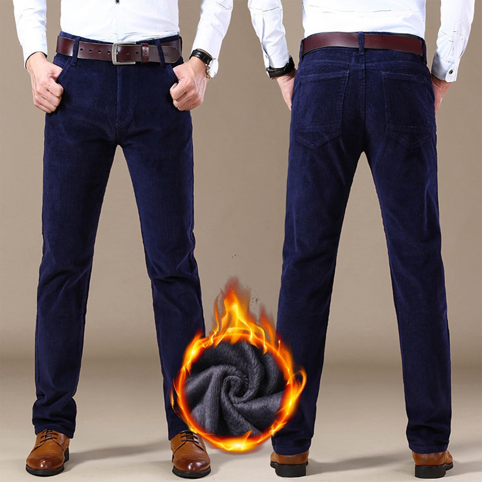 Cordhose Herren Stretch Winterhose Gefüttert Freizeithose Lang Hosen Gerades Bein Chino Hose Regular Fit Fleecehose Warm Herrenhosen Bequem Männer Arbeitshosen Business Casual Trousers for Men