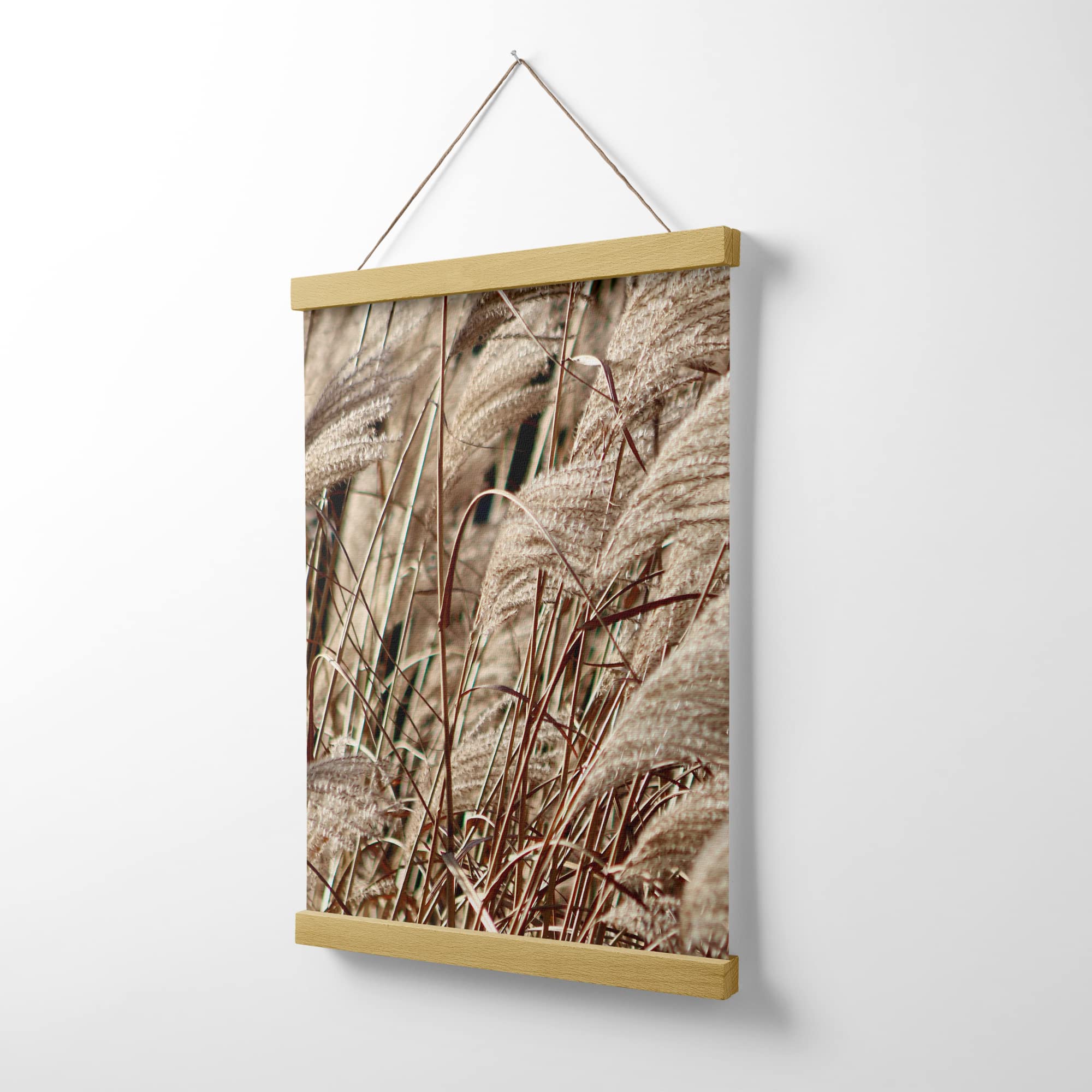 Feeby Posterleiste Boho Pampasgras 80x90 cm 2 x DIN A3 & 4 x DIN A4 Magnet Halter Leisten Posterhänger Wohnzimmer Bild Bilder Bilderleiste Bilderrahmen aus Echtholz Teakholz Natur Gräser Beige