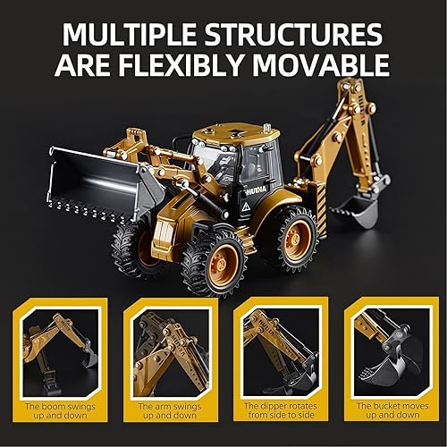 Miniatura 4 de Retroexcavadora, excavadora, camión, juguetes para niños, 150, construcción de vehículos de ingeniería de metal, tractor, colección de modelos,