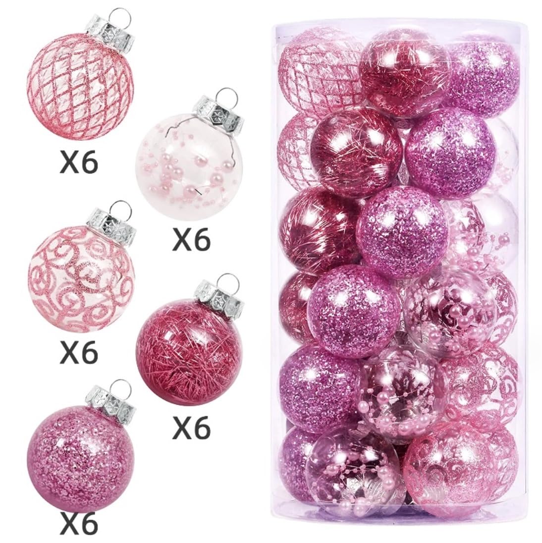 Set de Bolas de Navidad Bolas de Navidad Juego De 30 Uds De Adornos De Árbol De Navidad, Adornos De Decoración De Bolas De Plástico Transparente Inastillables Para Decoración De Fiesta Navideña Bolas