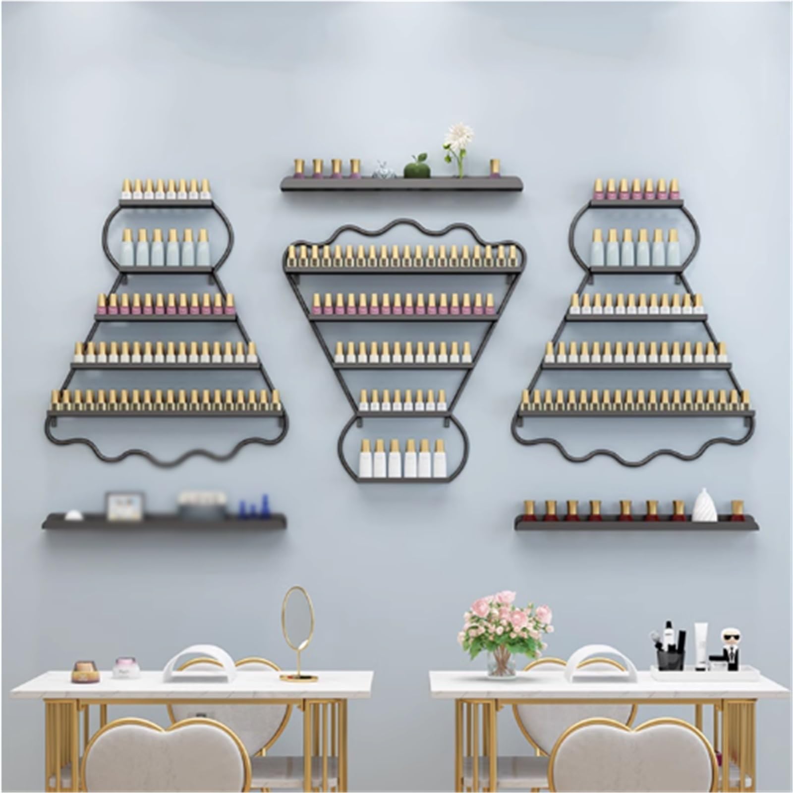 Genérico Expositor de esmaltes de uñas, aceites Esenciales y Maquillaje para Montaje en Pared. Vitrinas de cosméticos de Hierro. Soportes para esmaltes de uñas, pintalabios y perfumes. Estantes de pa