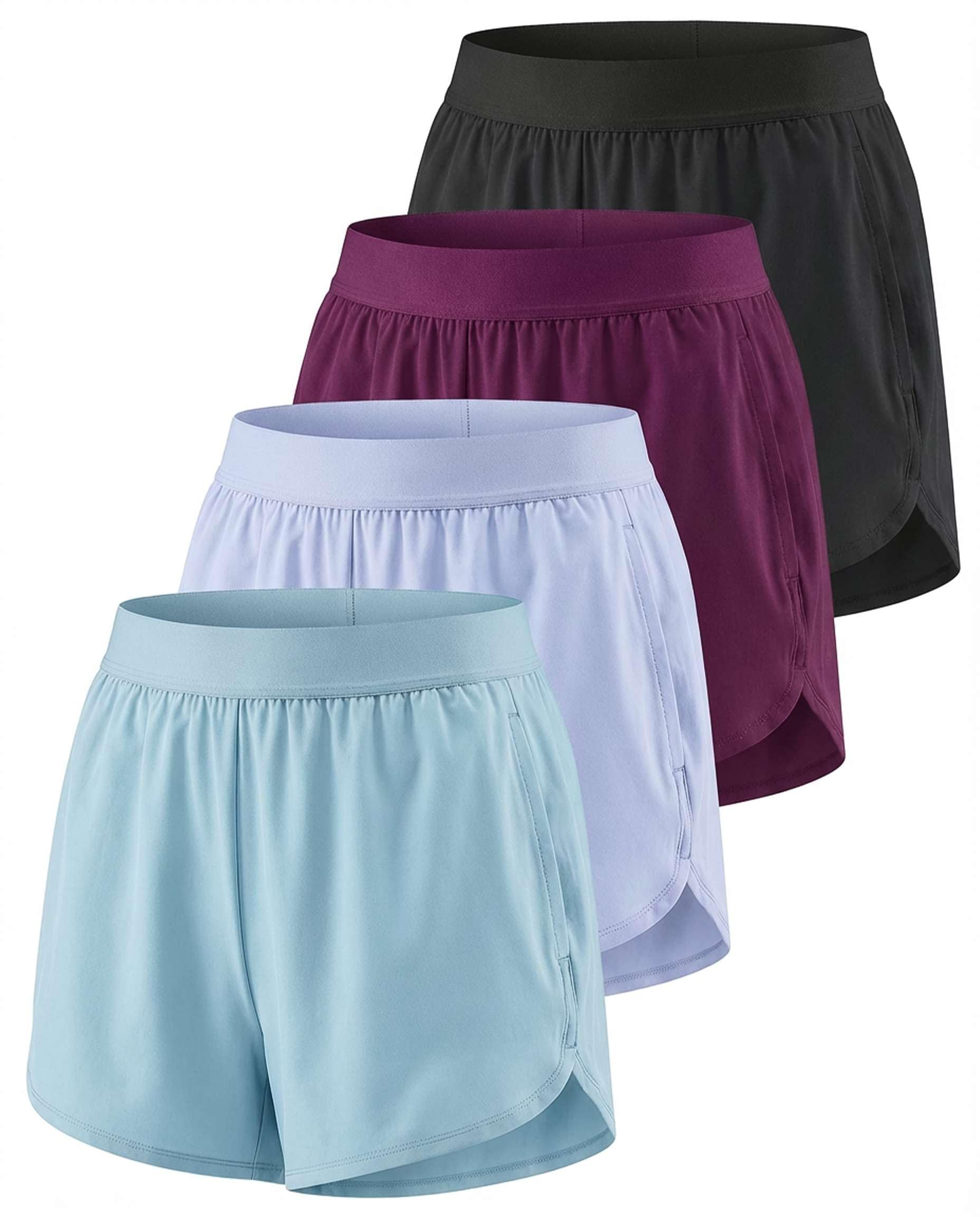 Real Essentials Paquete de 4: pantalones cortos deportivos de 7,6 cm para mujer, con bolsillos, para gimnasio, entrenamiento, baloncesto, deportes