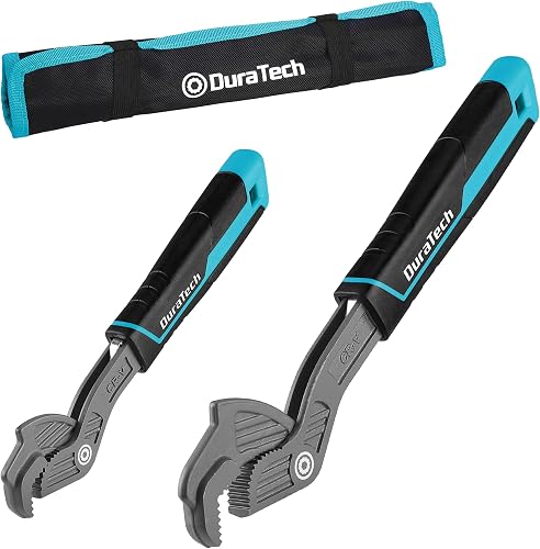 2-Piece Self-Adjusting Wrench Set, 8" & 12" Pipe Wrenches | Adjustable Size 3/8"-1-5/8"(9-41mm), Cr-V Steel, Non-Slip TPR Handle, Pouch, For Home Repair, Mechanic and DIY Projects