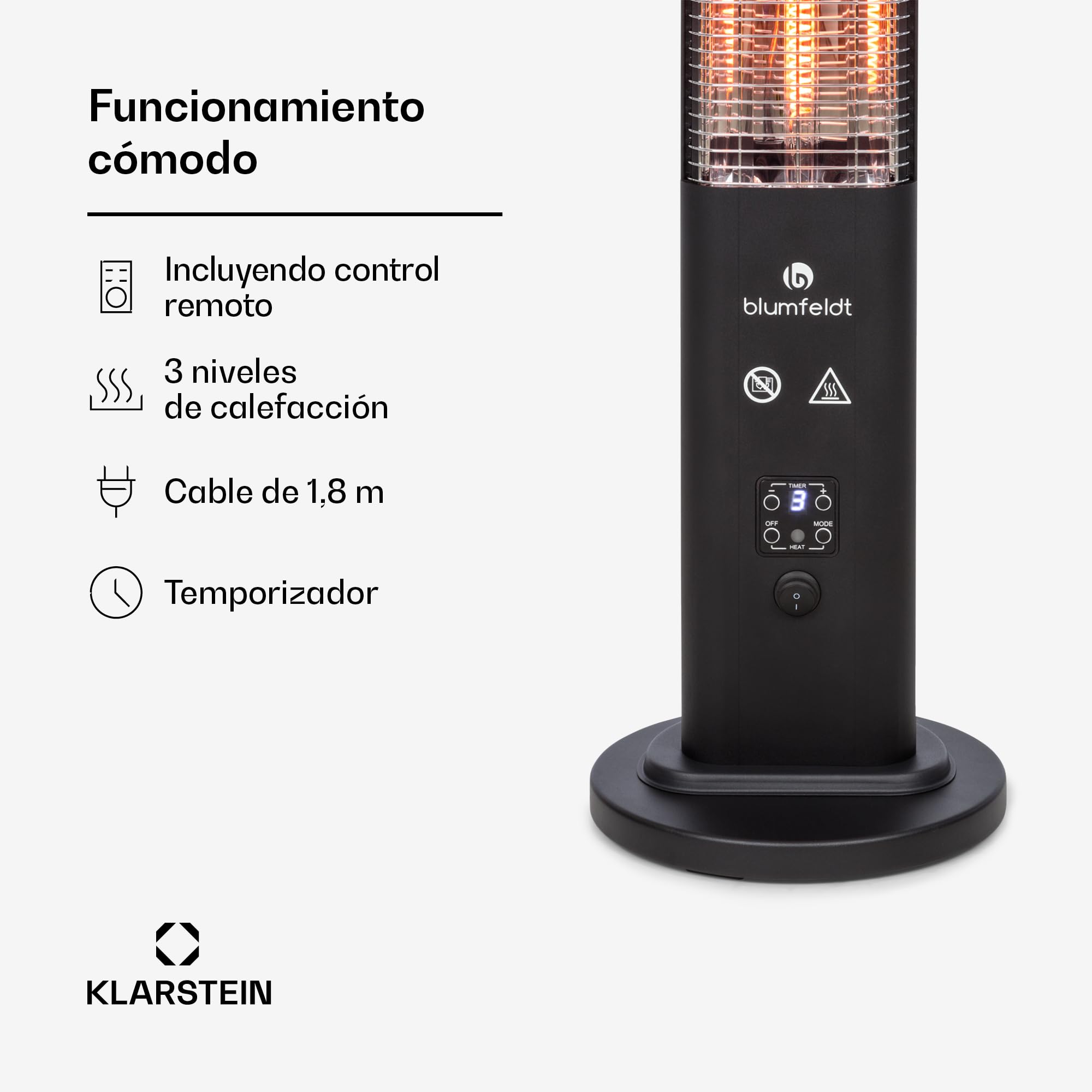 Klarstein Radiador Electrico Bajo Consumo, Calefactor para Patio o Terraza de 1200W, Mando a Distancia, Radiadores Bajo Consumo Electricos, Antivuelcos, IP65, Calefactores Jardín, Exterior e Interior
