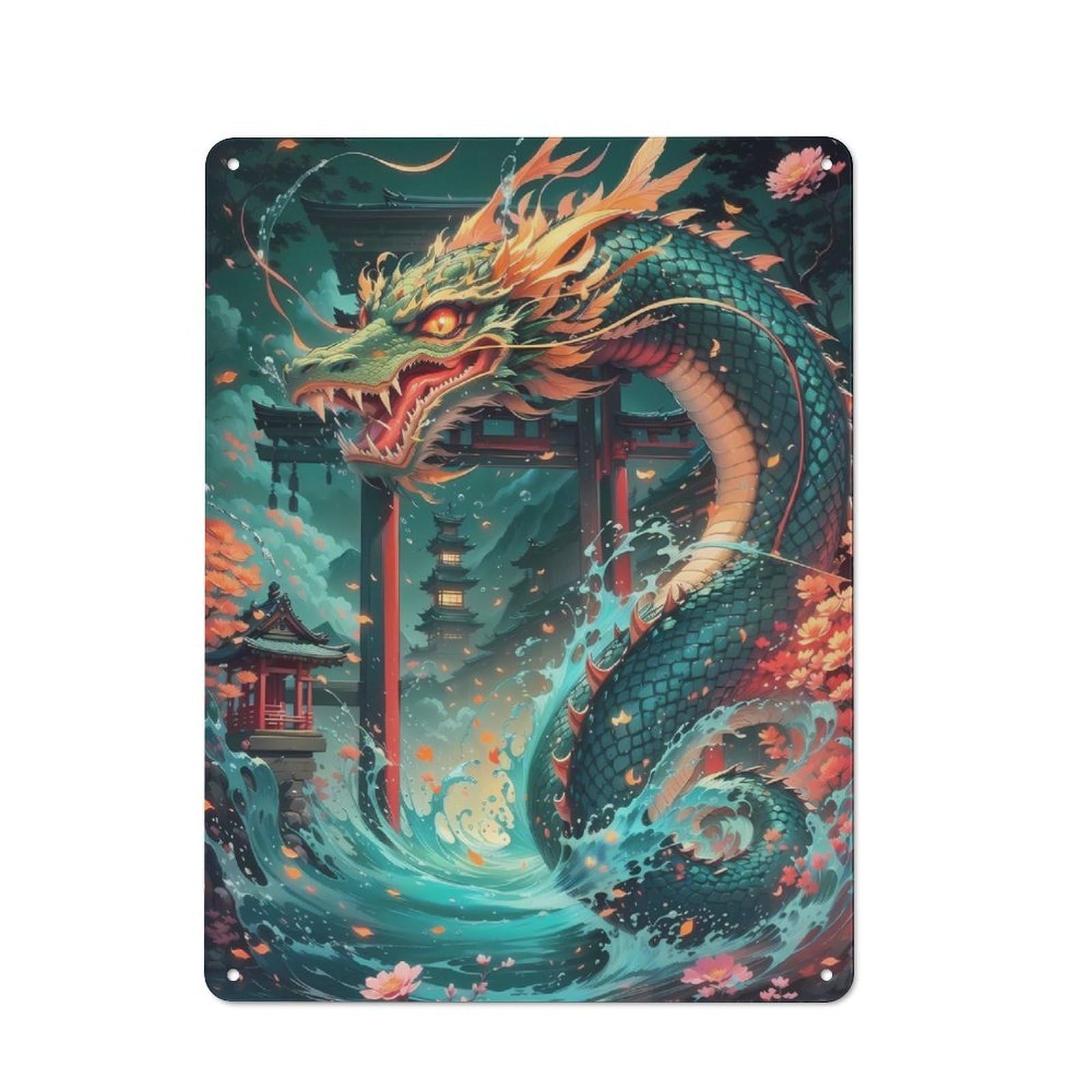 Junmoney Tidal Dragon Industrial-Style Tin Sign 40X30cm For Pub Or Café, Suited To Pub Decor Enthusiasts