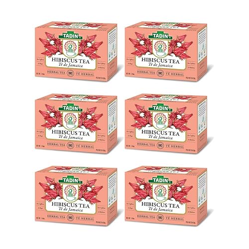Tadin Herb  Tea Co Hibiscus Herbal Tea Sin cafeína 24 bolsitas de té 144 onzas Paquete de 6