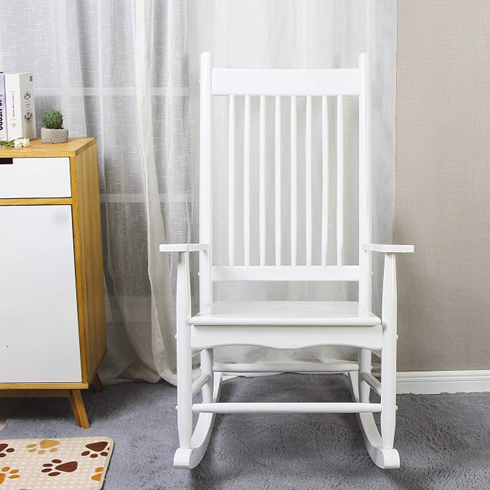 Chaise à bascule de terrasse en bois blanc robuste MU supportant 180 kg pour jardin