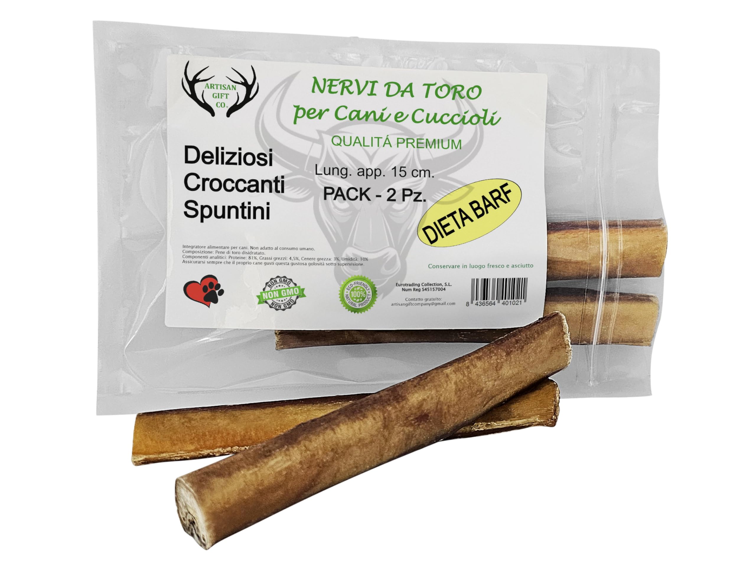 Nervo di Bue per Cani, 2 un. (60 g, Nervi di bue 15cm.) | Masticativi naturali a lunga durata