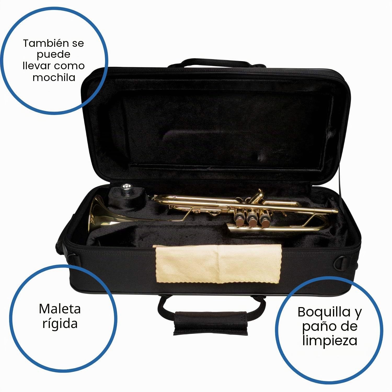 Cascha Trunpet Fox Bb Trompeta para principiantes y jugadores avanzados con accesorios, boquilla, paño de limpieza y funda, dorado