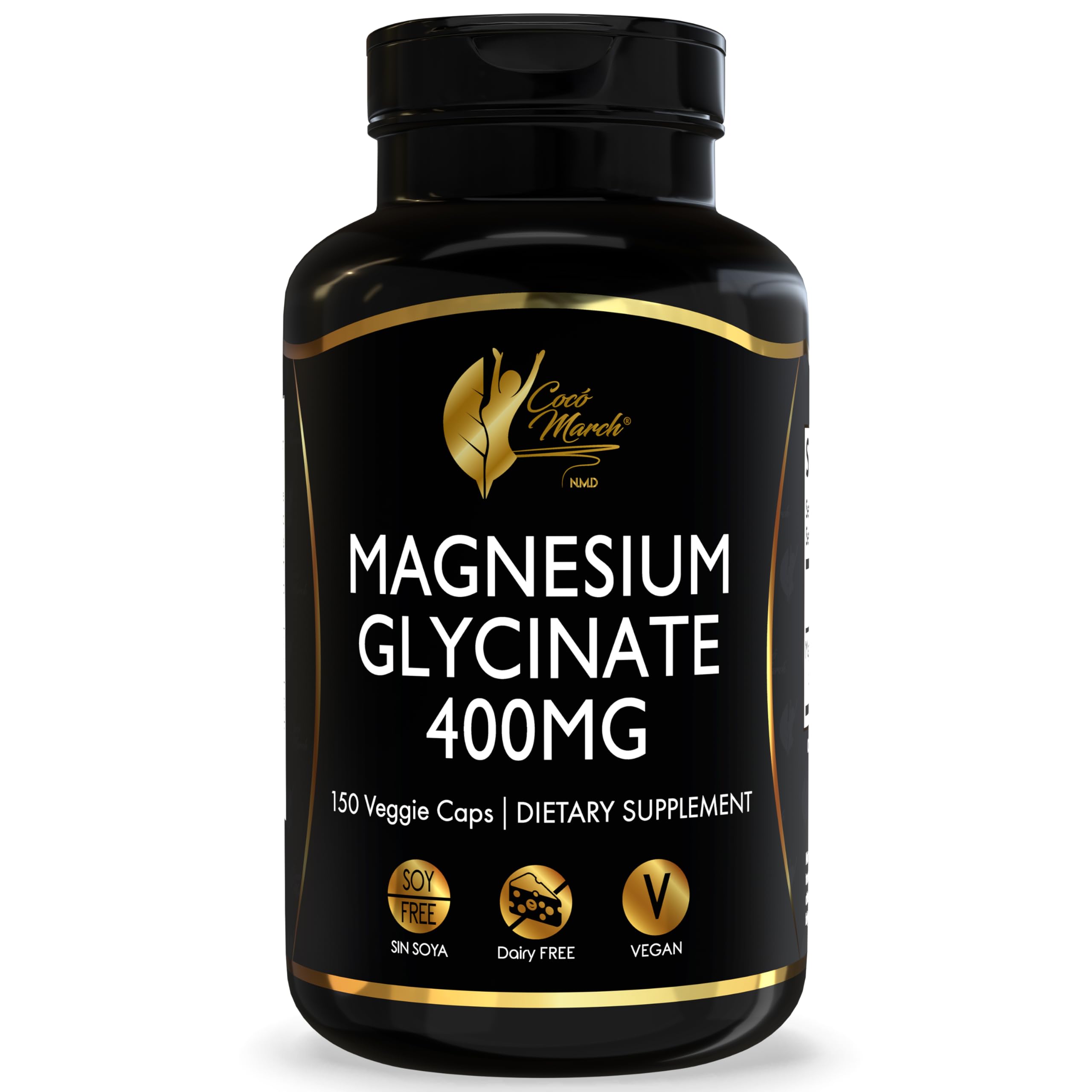 Cocó March N.M.D Magnesium Glycinate 400 mg High Absorption, 37 Servings | Magnesium Supplement for Women & Men | Sleep, Relaxation & Digestive Support | Gluten-Free, Vegan & Dairy-Free | 150 Caps