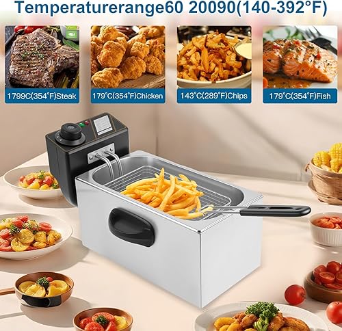 Miniatura 2 de Freidora eléctrica de 4.2 cuartos de galón con cesta y tapa, freidora eléctrica de control de temperatura ajustable, freidora de acero inoxidable,