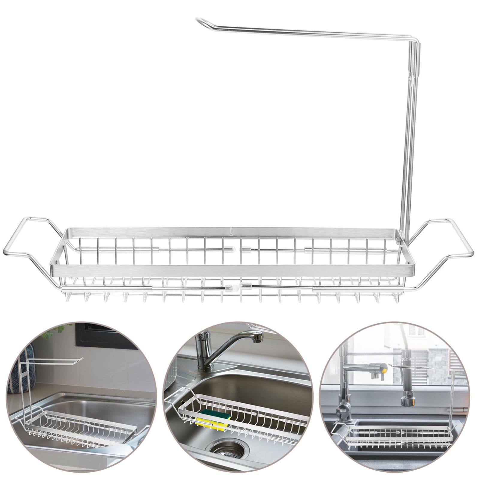 BETOOKY Porta Spugne Telescopico Argento per Lavello Cucina in Acciaio Inox