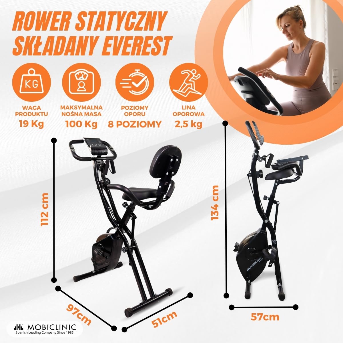Składany rower treningowy| 8 regulowanych oporów| Ekran LCD| Regulowane siodełko w 4 pozycjach | EVEREST | Mobiclinic