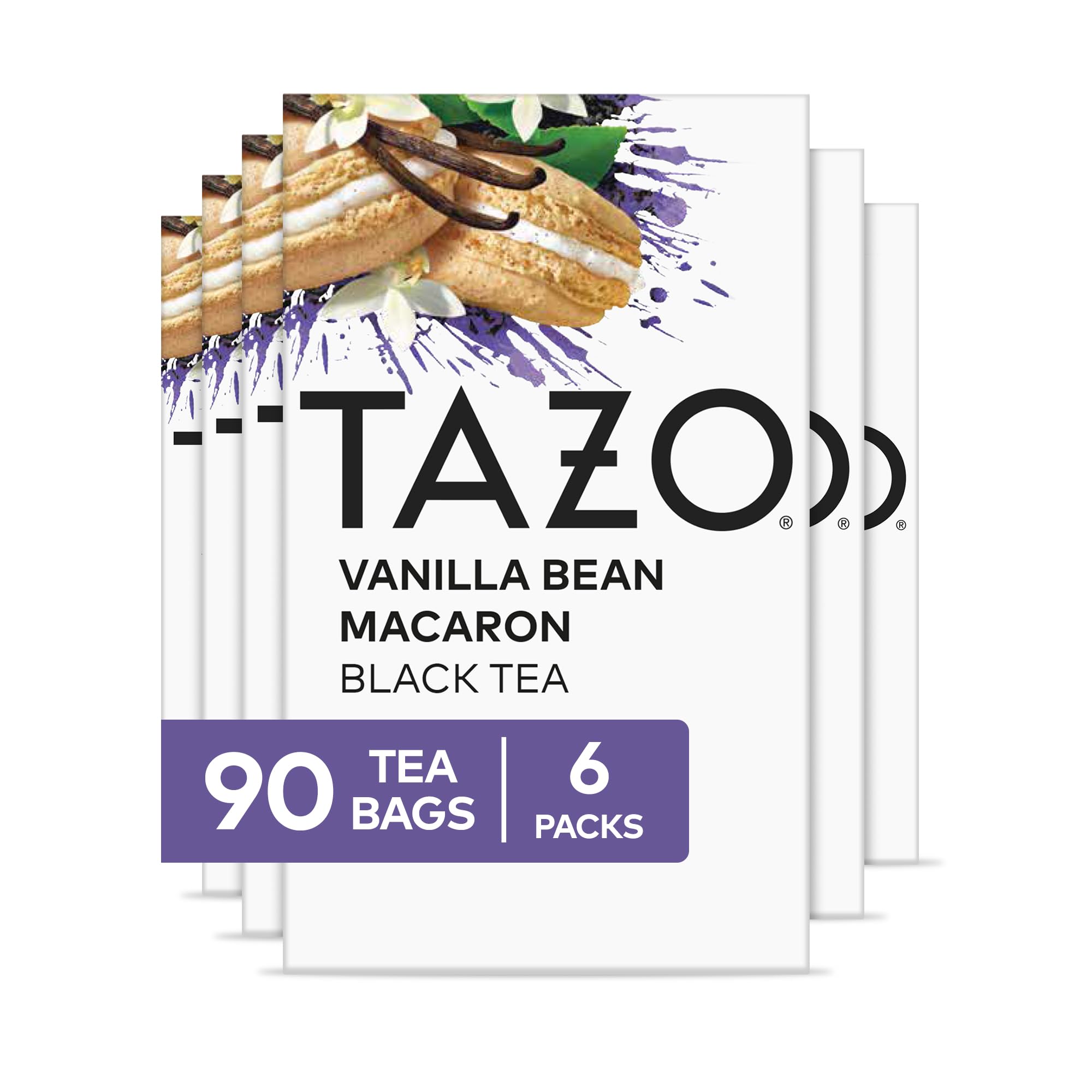 TAZO Dessert Delights Vanilla Bean Macaron Tea Bags, Sugar Free and Zero Calories, 90 Total Tea Bags (15ct - Pack of 6)