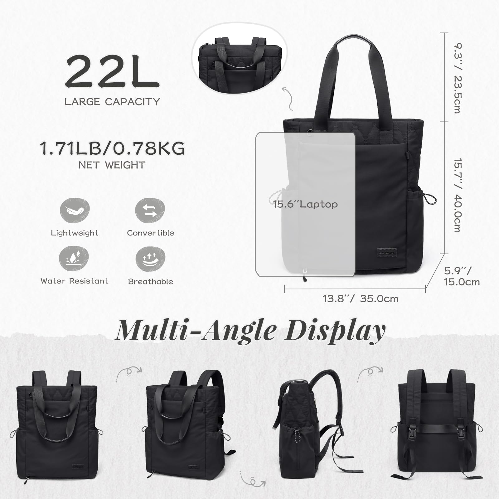 GOLF SUPAGS Sac à Dos Convertible pour Ordinateur Portable Femme, Rangement pour Tapis de Yoga, Sac de Yoga pour Femme, Sac de Fitness Sport, pour les Voyages, Fitness, Yoga et Travail
