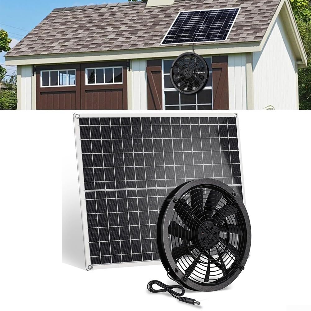 Ventilatore di scarico solare da 20 W con griglia di sicurezza in metallo, kit pannello monocristallino per ventilazione pollaio, circolatore d'aria per serra, raffreddamento casa per animali