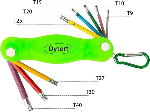 Miniatura 2 de Dytert Juego de llaves hexagonales Allen plegables de 25 piezas, métricas, pulgadas, estrella, 0.059 in-0.315 in, 564-14, T9-T40, codificadas por