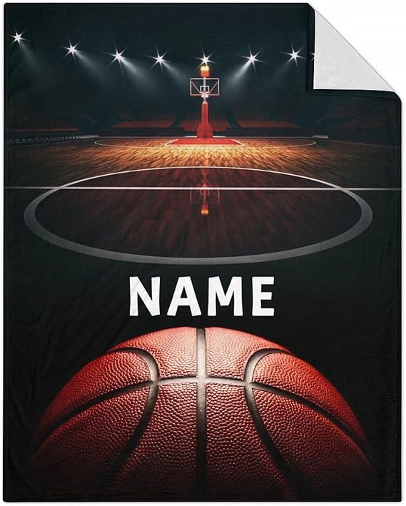 Mercuryelf Custom Basketball Throw Blanket - Soft, Fuzzy & Warm - 40x50 Inches Flannel Blankets for Travel, Office - Black Sports Throws Gift for Boys, Girls