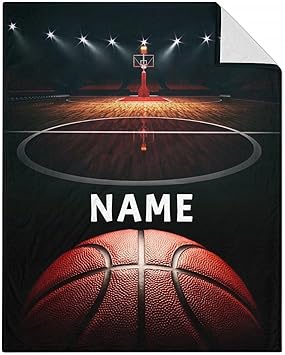 Mercuryelf Custom Basketball Throw Blanket - Soft, Fuzzy & Warm - 40x50 Inches Flannel Blankets for Travel, Office - Black Sports Throws Gift for Boys, Girls