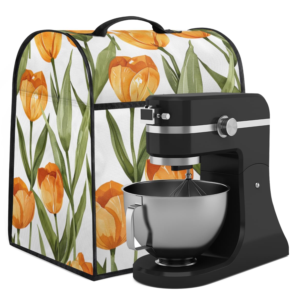 Coffee Maker Cover Watercolor Tulip Kitchen Appliance Covers Small Appliance Covers Blender Cover Juicer Cover Dust Covers for Kitchen Appliances with Top Handle and Pockets,Washable,B814