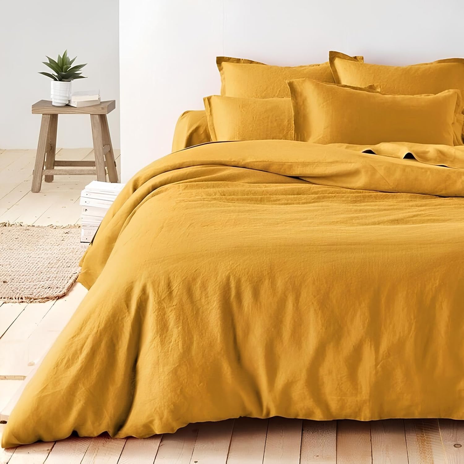 INDACORIFY Mustard Yellow Cotton Duvet Cover Stonewashed Exclusive Comforter Duvet Cover Donna King Queen Size Duvet Softened Duvet Soft Bedding Cover (Single 56X84 Inches)