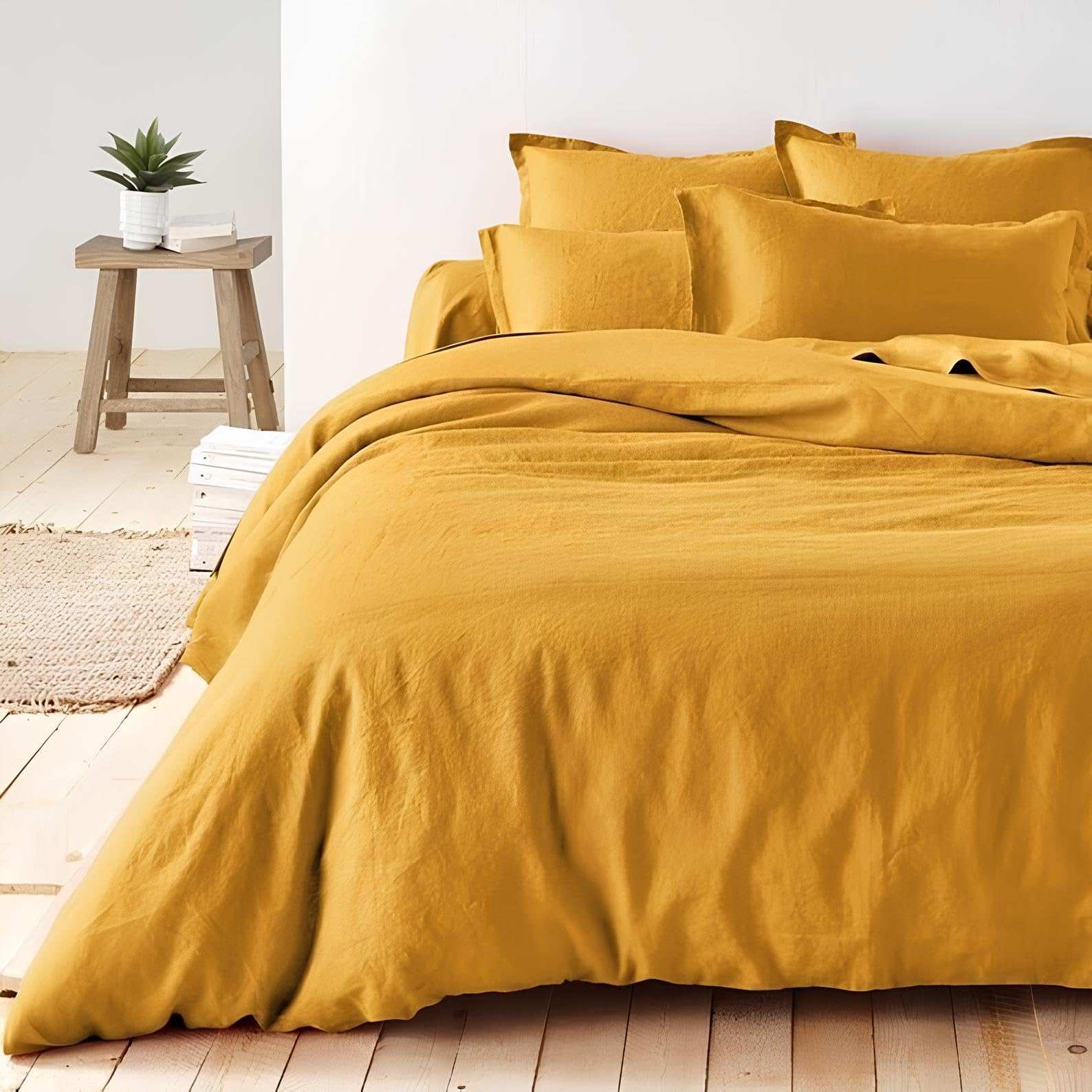 Funda de edredón Full de algodón amarillo mostaza lavado a la piedra INDACORIFY