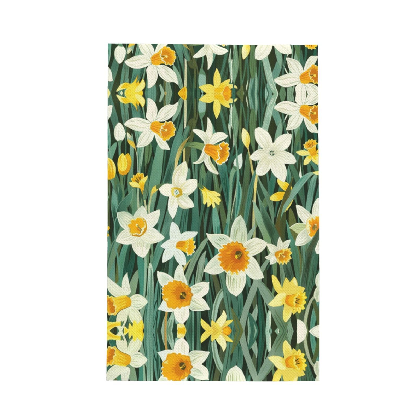 Xxahnbm Black Bright White Yellow Daffodil Print Waffle Kitchen Towel,Absorbent Hand Towel