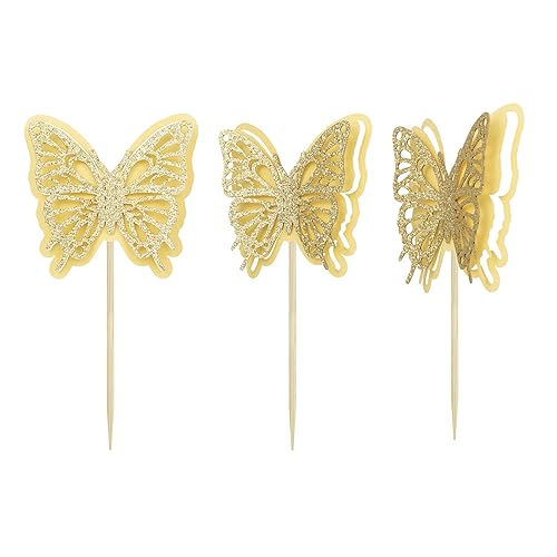 Miniatura 3 de Gyufise 24 adornos de mariposa para cupcakes con purpurina hueca 3D mariposa para cupcakes, decoraciones para temática de mariposa, boda,
