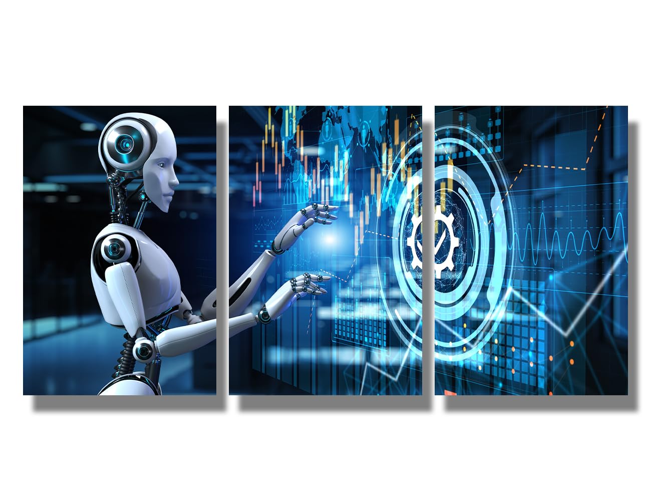 LSIUHWUWI Mechanized Industry Robot Canvas Wall Art AI Robotics Pictures Factory Production Wall Paintings for Factory Office Modern