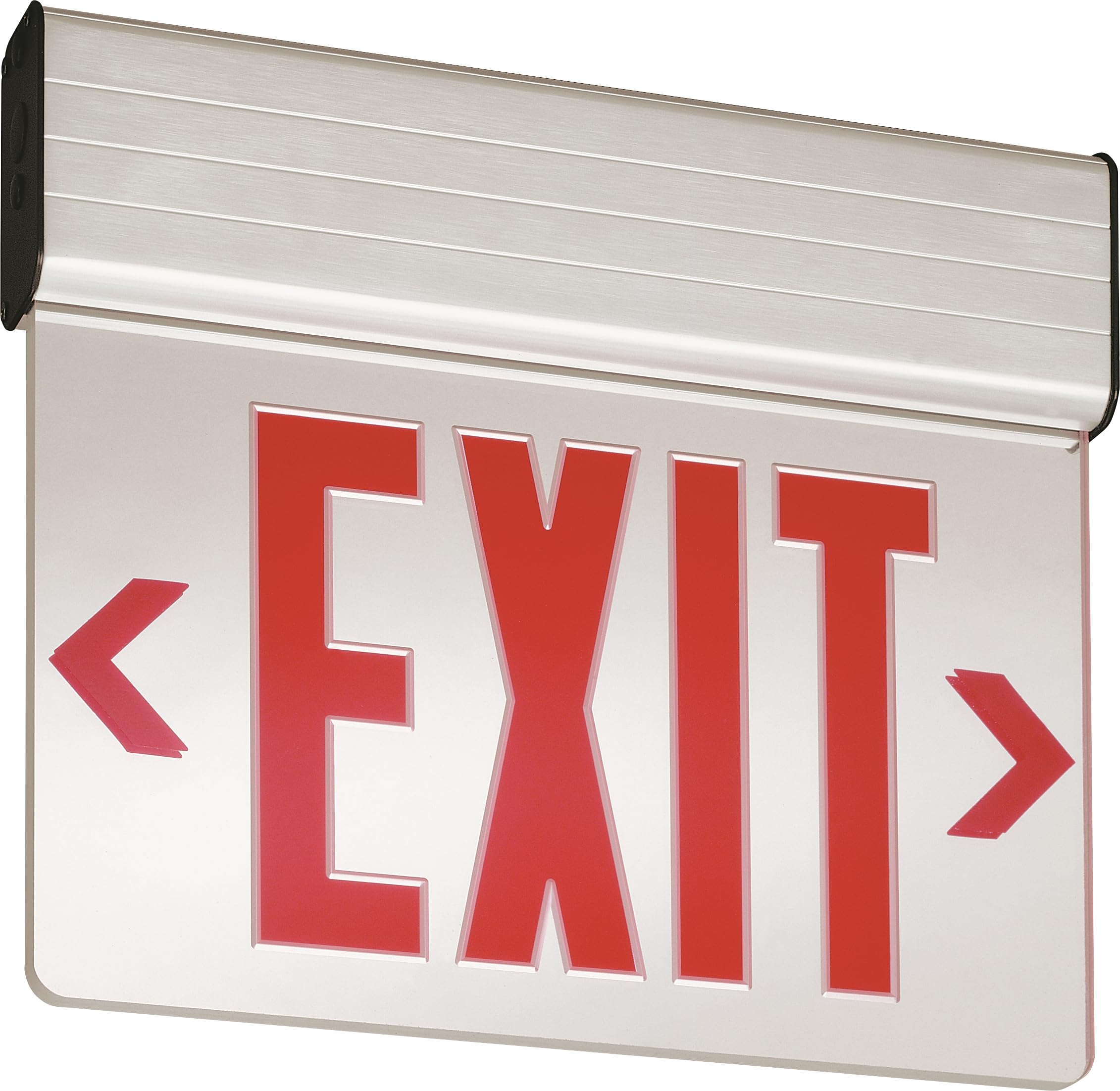 Lithonia Lighting EDG 1 R EL M6 LED Emergency Exit Sign, red letters, side view.