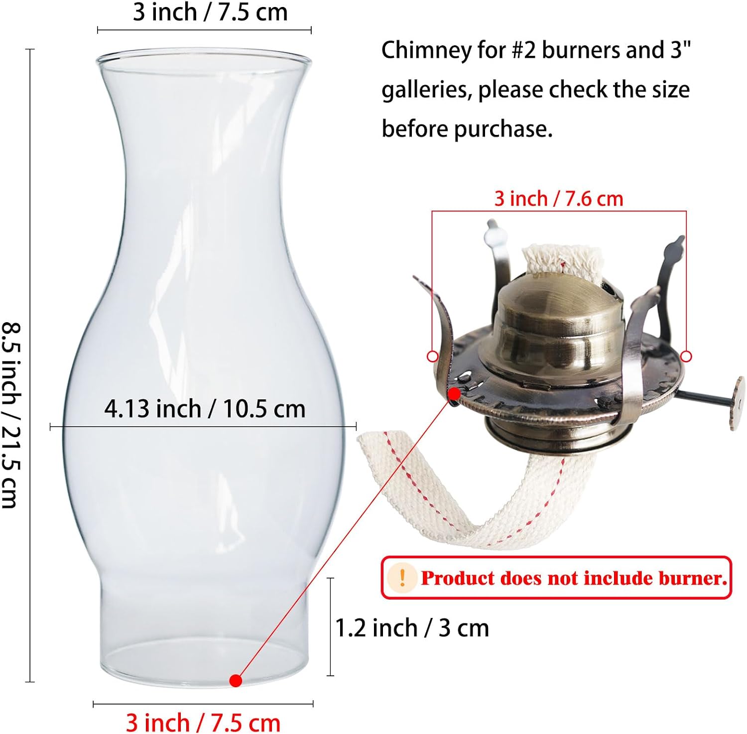 Oil Lamp Chimney 3 Inch Base 8.5 Inch Height Kerosene Lamp Shade Tall Clear Glass Replacement Lamp for Oil and Kerosene Style Lamps