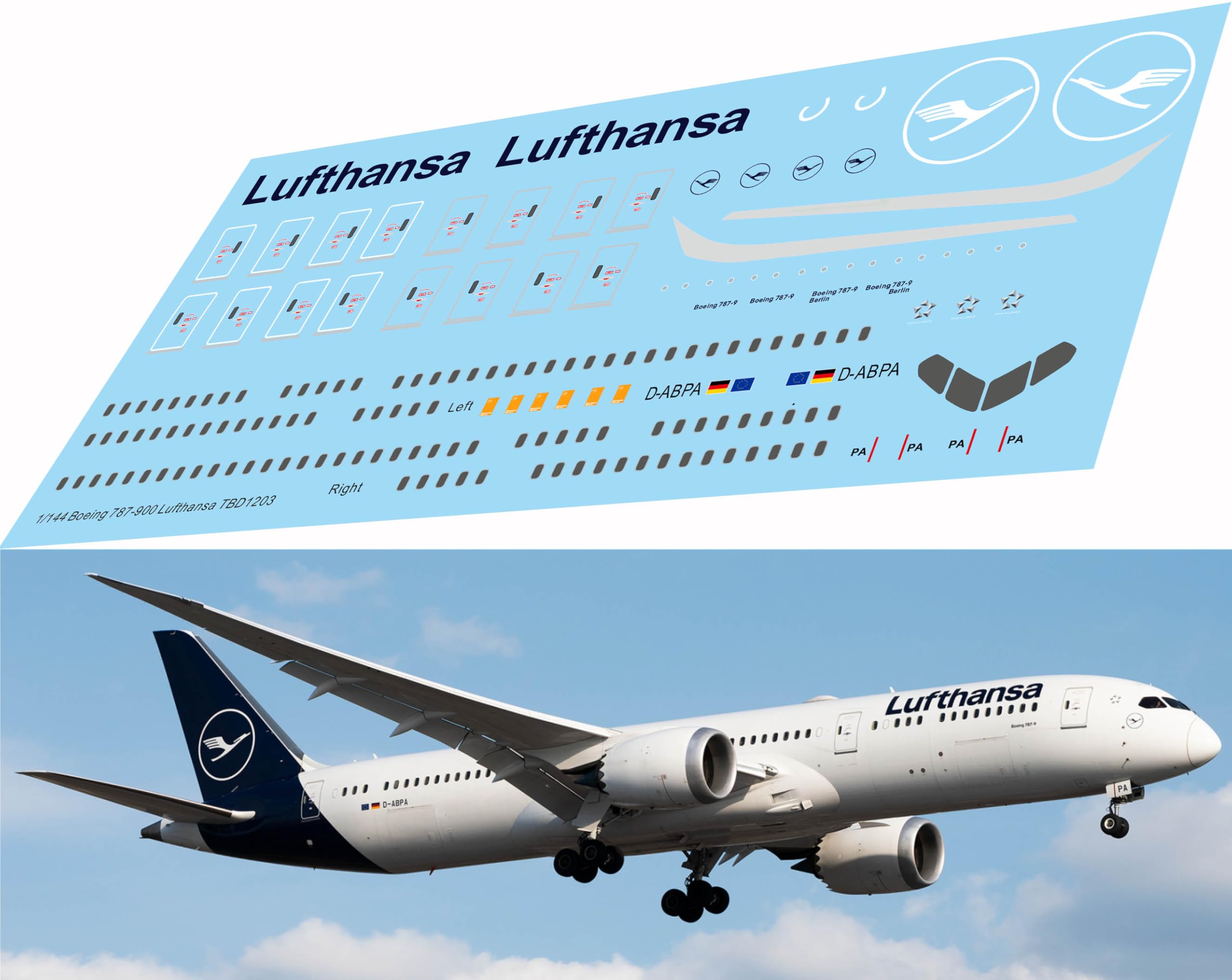 1/144 Decals for Boeing 787-900 Lufthansa TB Decal TBD1203