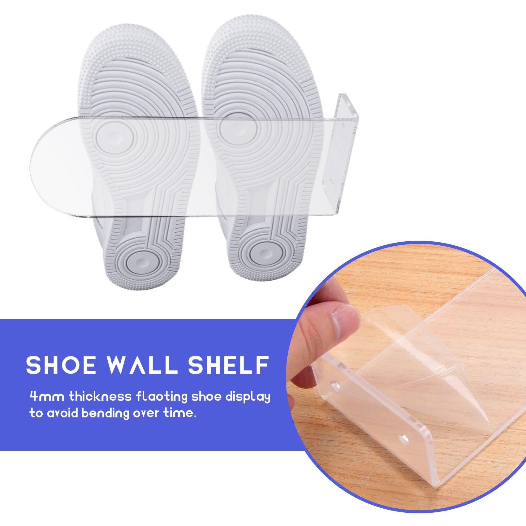 zilitol Floating Shoe Display Stand - 6 Shoe Shelf for Wall - Sneaker Levitation Display Shoe Wall Shelf, Transparent, 20 x 7.6 x 4 cm - Image 4