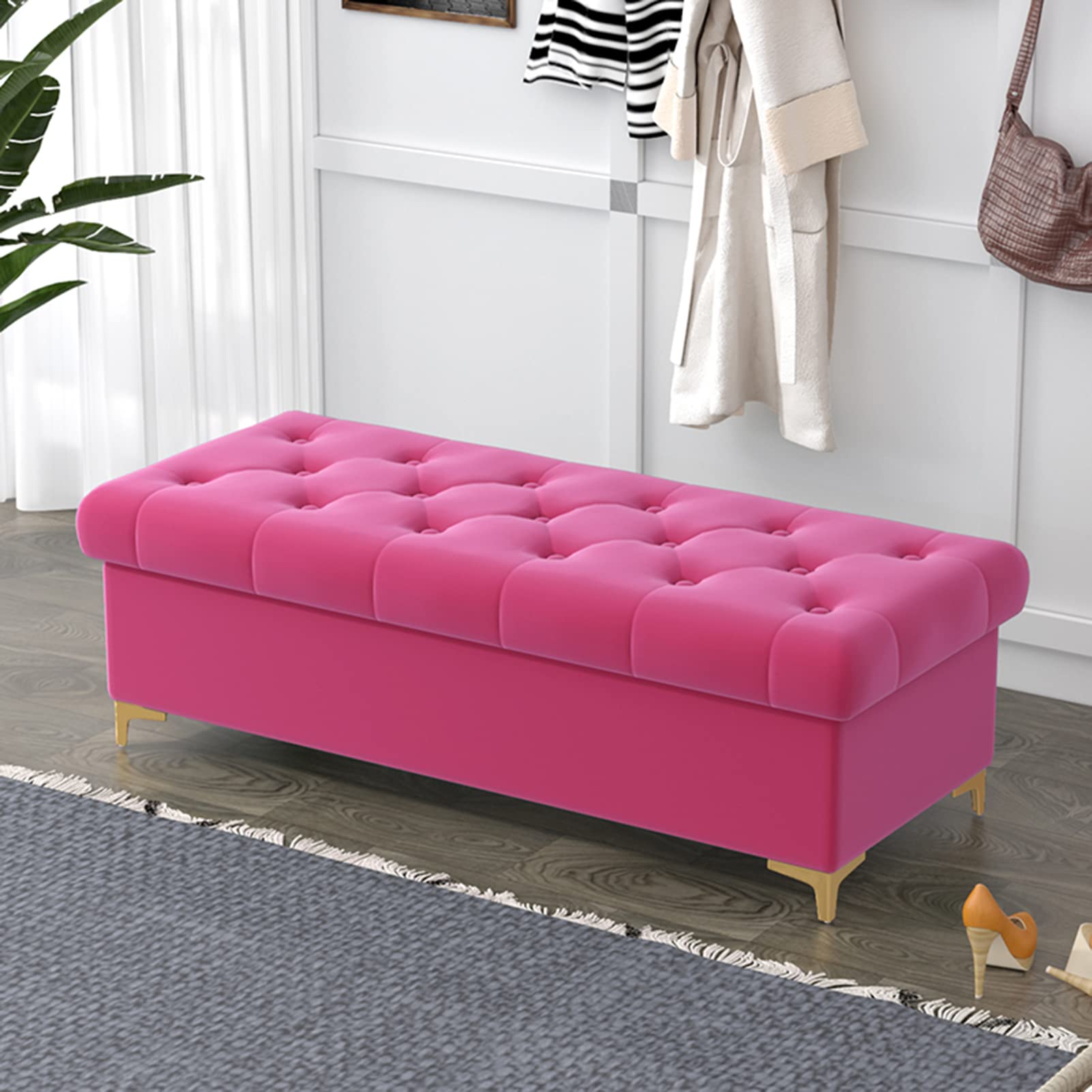 MSHGSKU Modern Storage Bench with Footrest Versatile Shoe Changing Stool for Entryway Fitting Room & Bedroom Stylish Rectangular Footstool Furniture for Living Room Decor