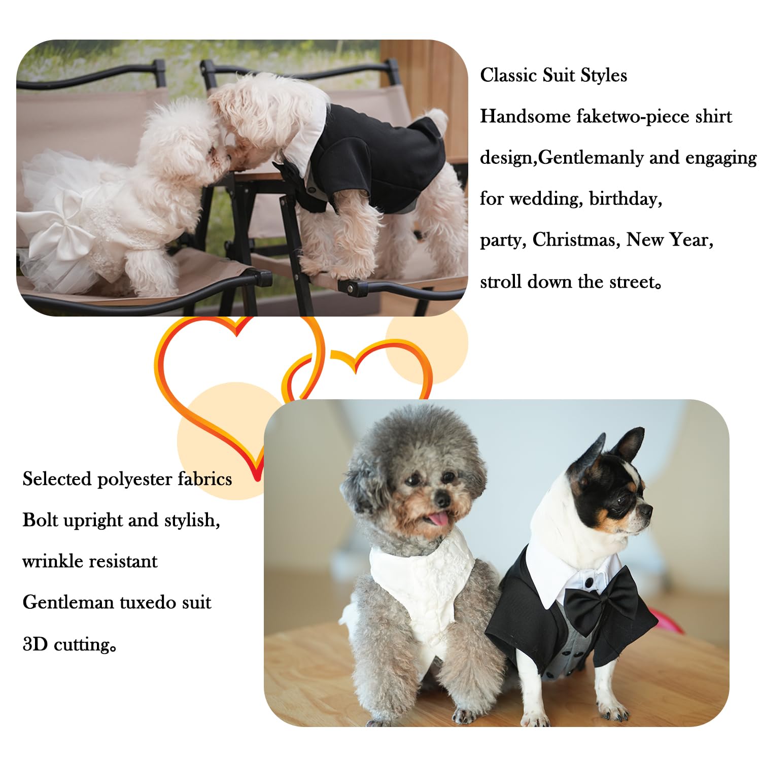 Dog Tuxedo Suit, Formal Dog Shirt with Bow Tie, Wedding Outfit Tux Attire for Puppy Small Medium Dogs Cats Costume (BW Suit, Large) - Image 4