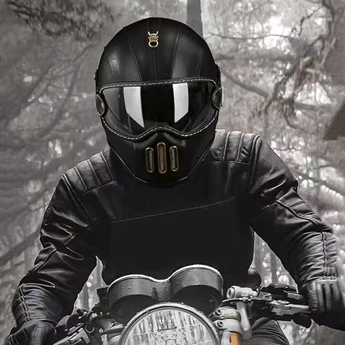 Miniatura 6 de Casco retro de motocicleta de cara completa de cuero de fibra de vidrio para hombres y mujeres Street Off-Road Ciclomotor Racing ATV Motocross
