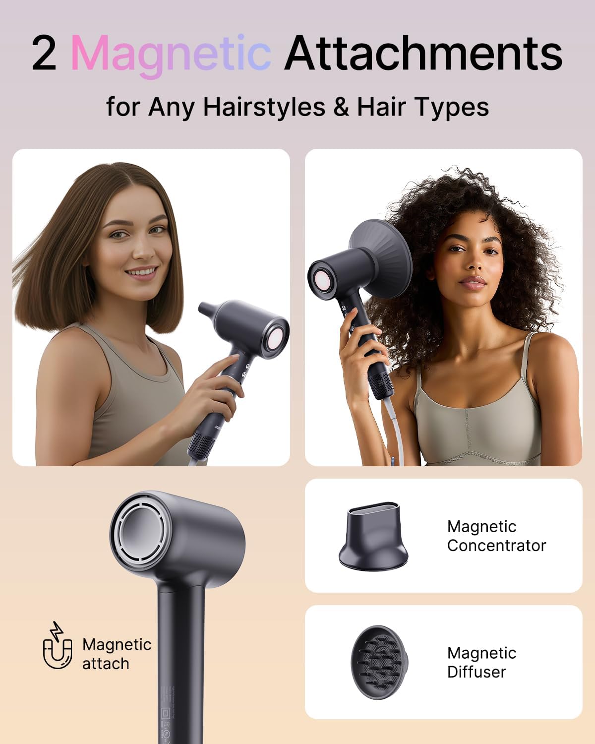 Mera Bio-Ionic Hair Dryer for Women, 1400W Professional Fast Drying Blow Dryer with Diffuser & Concentrator, Anti-Frizz Negative & Positive Ion Tech, 3 Temp 2 Speed for Home Travel & Salon Styling