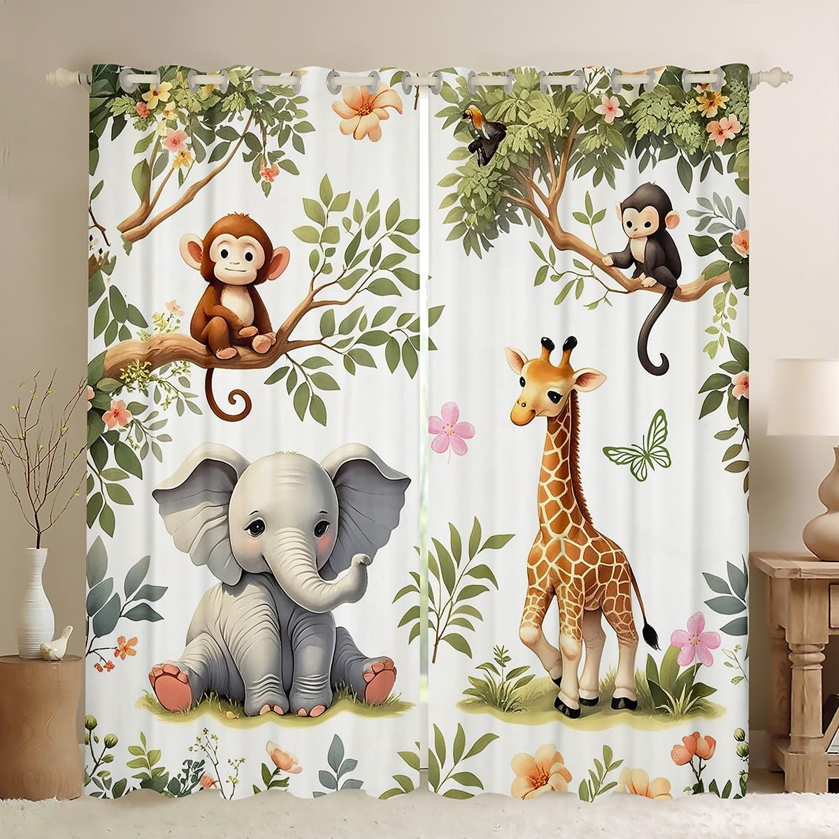 Rideau occultant animaux jungle 140x260 cm pour chambre d'enfant
